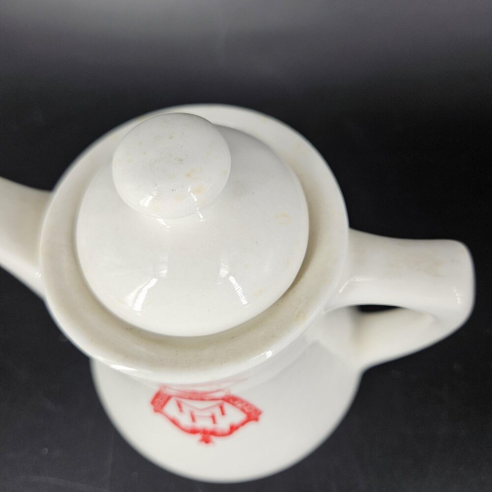 Vintage Scammell's Lamberton China White Teapot Pitcher White Red Hotelware - Picture 9 of 14